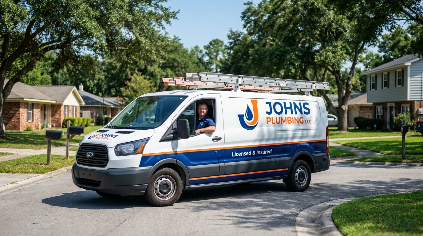 Johns Plumbing LLC service van in Hallettsville, TX