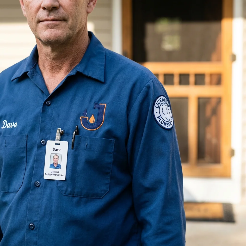 Licensed plumber showing ID badge in Hallettsville, TX