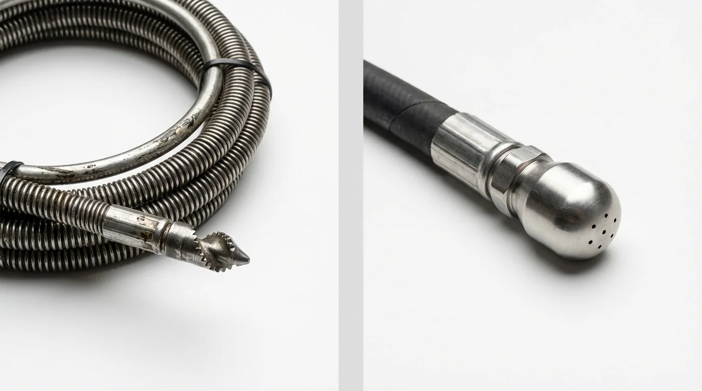 Drain snake cable and hydro jetting nozzle used for drain cleaning in Hallettsville, TX