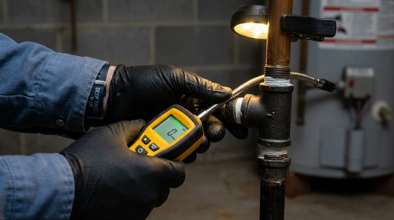 Gas leak detection with electronic sniffer by Johns Plumbing LLC in Hallettsville