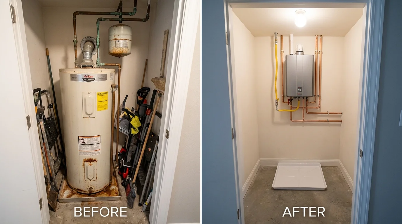Tank water heater versus wall-mounted tankless unit comparison for Hallettsville, TX homeowners