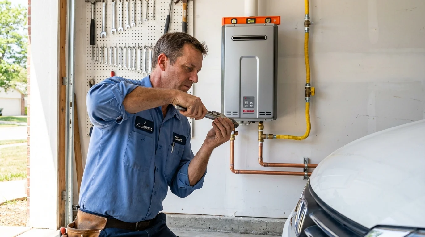 Tankless water heater installation by a Johns Plumbing LLC plumber in Hallettsville